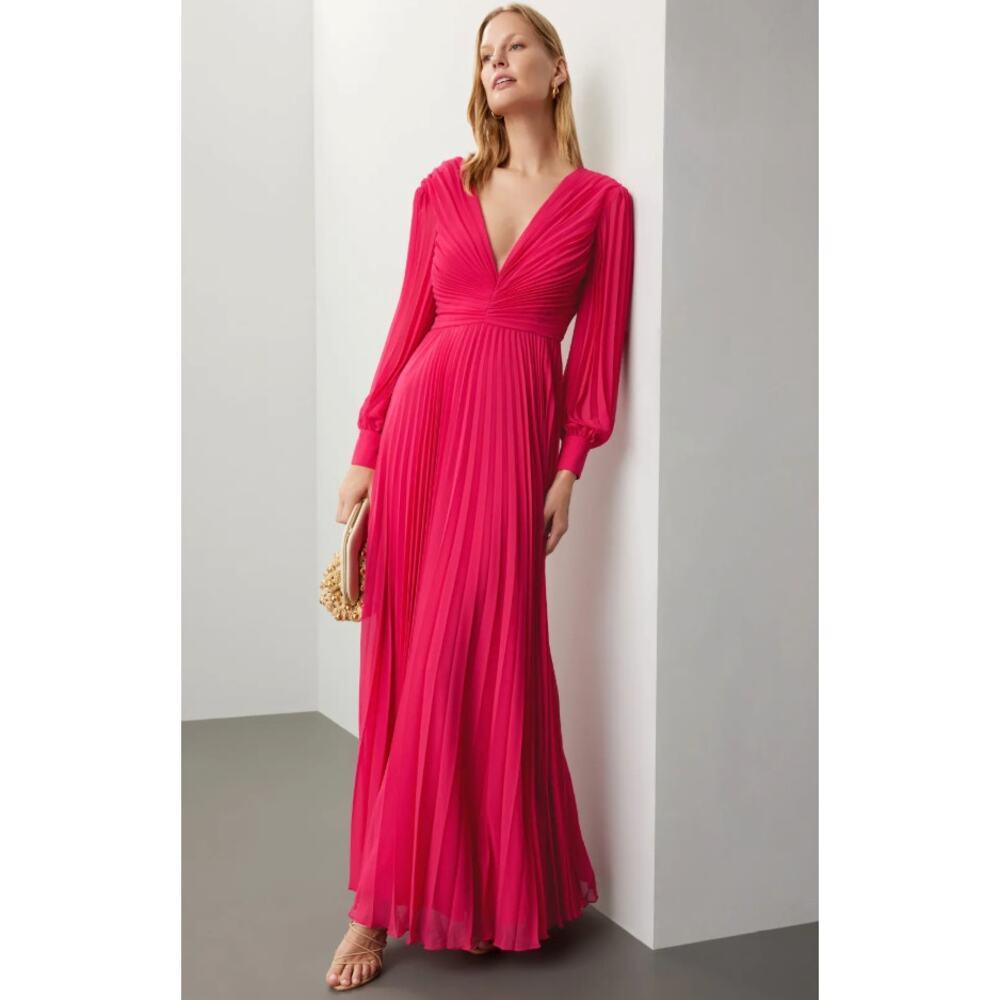 Badgley Mischka Fuchsia Pleated Gown Size 10 - Picture 2 of 10